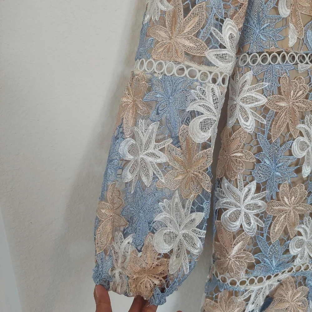 Just Me Miriam Full-Sleeve 3D Lace Floral Dress Size Small - Picture 5 of 13